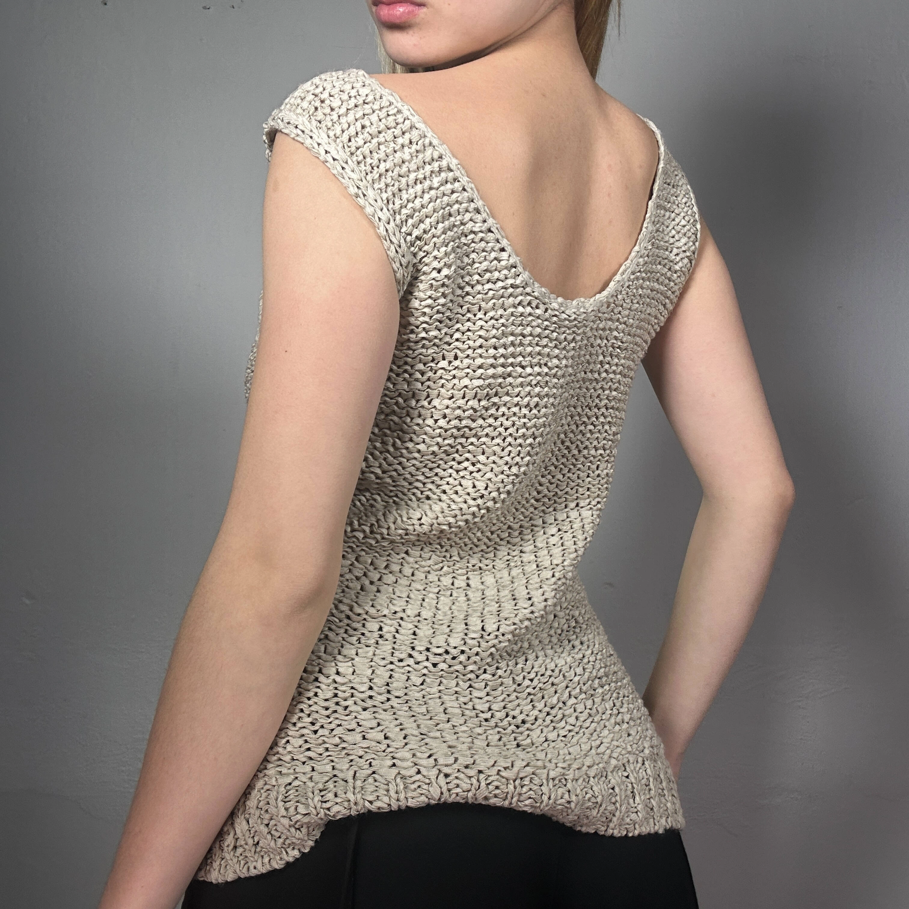 Top Boho Beige Vintage des années 90 détails ajourés M Chic et bohème un trésor rétro parfait pour l'été